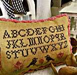Click/tap for more details of Mini Blackbird Sampler (cross stitch) by Frog Cottage Designs