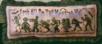 Click/tap for more details of Monster March (cross stitch) by Glendon Place