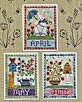 Click/tap for more details of Monthly Trios - April, May, June (cross stitch) by Waxing Moon Designs
