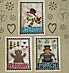 Click/tap for more details of Monthly Trios - January, February, March (cross stitch) by Waxing Moon Designs