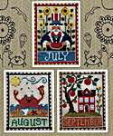 Click/tap for more details of Monthly Trios - July, August, September (cross stitch) by Waxing Moon Designs