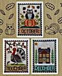 Click for more details of Monthly Trios - October, November, December. (cross stitch) by Waxing Moon Designs