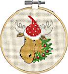 Click/tap for more details of Moose with Hat (cross stitch) by Permin of Copenhagen