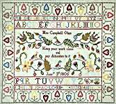 Click/tap for more details of Mrs Campbell 1803 (cross stitch) by Hands Across the Sea Samplers