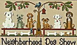 Click/tap for more details of Neighborhood Dog Show (cross stitch) by Little House Needleworks