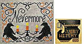 Click/tap for more details of Nevermore and Very Witchy (cross stitch) by Frony Ritter Designs