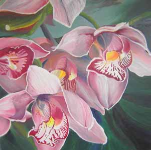 Click for more details of Orchids (oil on canvas) by Shirley Rothwell