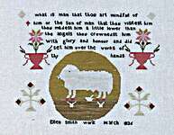 Click/tap for more details of Over The Works Of Thy Hands -Ellen Smith, March 1836 (cross stitch) by 1897 Schoolhouse Samplers