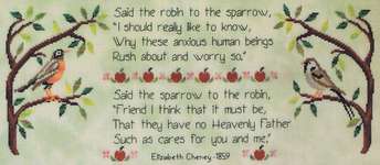 Click/tap for more details of Overheard in an Orchard (cross stitch) by Glendon Place