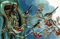 Click for more details of Owl and Long-Tailed Tits (cross stitch) by Vervaco