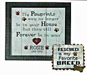 Click/tap for more details of Pawprints On My Heart (cross stitch) by Rosie and Me