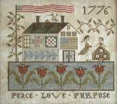 Click/tap for more details of Peace, Love and Purpose (cross stitch) by Plum Street Samplers