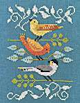 Click/tap for more details of Peek-a-Boo Birds (cross stitch) by Robin Pickens
