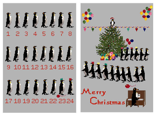Click for more details of Penguin Advent and Christmas Party Wall Hanging (cross stitch) by Anne Peden