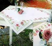 Click for more details of Pink Flower Table Cover (cross stitch) by Vervaco