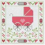 Click/tap for more details of Pink Pram Card (cross stitch) by Fat Cat Cross Stitch