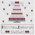 Click/tap for more details of Pink Wedding Cake Card (cross stitch) by Fat Cat Cross Stitch