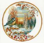 Click/tap for more details of Plate with Blue Tit (cross stitch) by Riolis