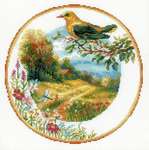 Click/tap for more details of Plate with Golden Oriele (cross stitch) by Riolis
