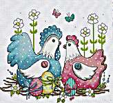 Click/tap for more details of Pretty Chickens (cross stitch) by Les Petites Croix de Lucie