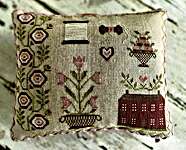 Click/tap for more details of Pretty In Pink Pinkeep (cross stitch) by Stacy Nash Primitives