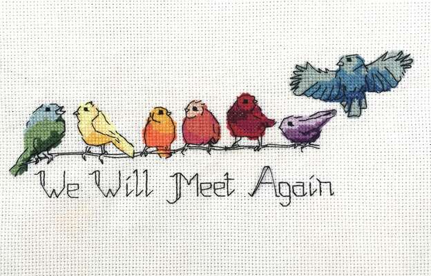 Click/tap for more details of Rainbow Birds (cross stitch) by Julie Lynes