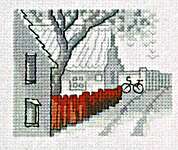 Click/tap for more details of Red Fence (cross stitch) by Permin of Copenhagen