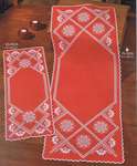 Red Hardanger Snowflakes and Stars Table Runners - Large Table Runner 40 x 106 cms