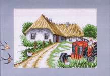 Click/tap for more details of Red Tractor and Hens (cross stitch) by Permin of Copenhagen