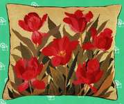 Click/tap for more details of Red Tulips Cushion Front (tapestry) by Eva Rosenstand
