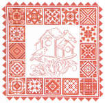Click/tap for more details of Redwork Quilt (cross stitch) by Imaginating