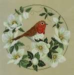 Click for more details of Robin with Christmas Roses (cross stitch) by Lesley Teare