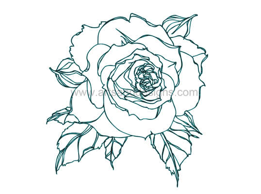 Romantic Rose Digital Stamp - Teal/Black