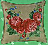 Click/tap for more details of Rose Cushion Front (cross stitch) by Eva Rosenstand