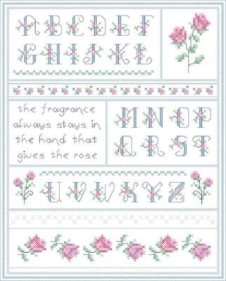 Click/tap for more details of Roses Alphabet (cross stitch) by Designs by Cathy
