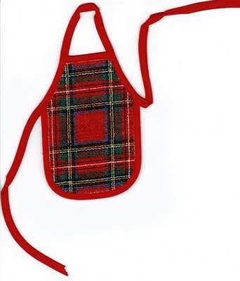 Click/tap for more details of Royal Stuart Tartan Wine Bottle Apron (cross stitch) by Anne Peden