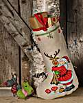 Click/tap for more details of Santa and Rudolph Stocking (cross stitch) by Permin of Copenhagen