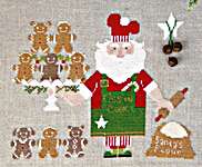 Click/tap for more details of Santa And The Gingerbreads (cross stitch) by Madame Chantilly