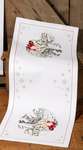 Click/tap for more details of Santa's Elf in Snowy Wood Table Runner (cross stitch) by Permin of Copenhagen