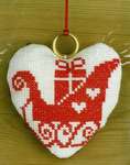 Click/tap for more details of Santa's Sleigh Heart Christmas Tree Ornament (cross stitch) by Permin of Copenhagen