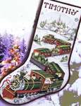 Click/tap for more details of Santa Train Stocking (cross stitch) by Stoney Creek