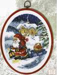 Click/tap for more details of Santa with Sled and Apple Basket (cross stitch) by Permin of Copenhagen