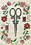 Click/tap for more details of Scissors With Flowers (cross stitch) by Tiny Modernist
