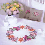 Sea of Flowers Jacquard Table Linen with Aida Areas - 90 x 90 cms natural