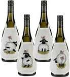 Click/tap for more details of Sheep with Butterflies Wine Bottle Aprons (cross stitch) by Permin of Copenhagen