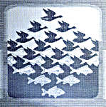 Click/tap for more details of Sky and Water by M. C. Escher (cross stitch) by Permin of Copenhagen