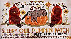 Click/tap for more details of Sleepy Owl Pumpkin Patch (cross stitch) by Lindy Stitches