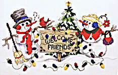 Click/tap for more details of Snowman Welcome (cross stitch) by Stoney Creek