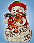 Click/tap for more details of Snowman with Gingerbread (cross stitch) by Mill Hill