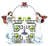 Click/tap for more details of Spring Topiary Garden (cross stitch) by Mirabilia Designs